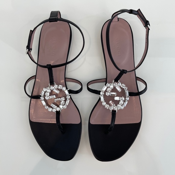 GUCCI BLACK LEATHER CRYSTAL GUCCI SANDALS SIZE IT 37 / US 7 NEW IN BOX! - Picture 7 of 17